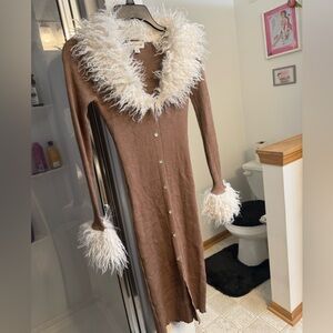 Chic Brown Cardigan with Faux Fur Trim